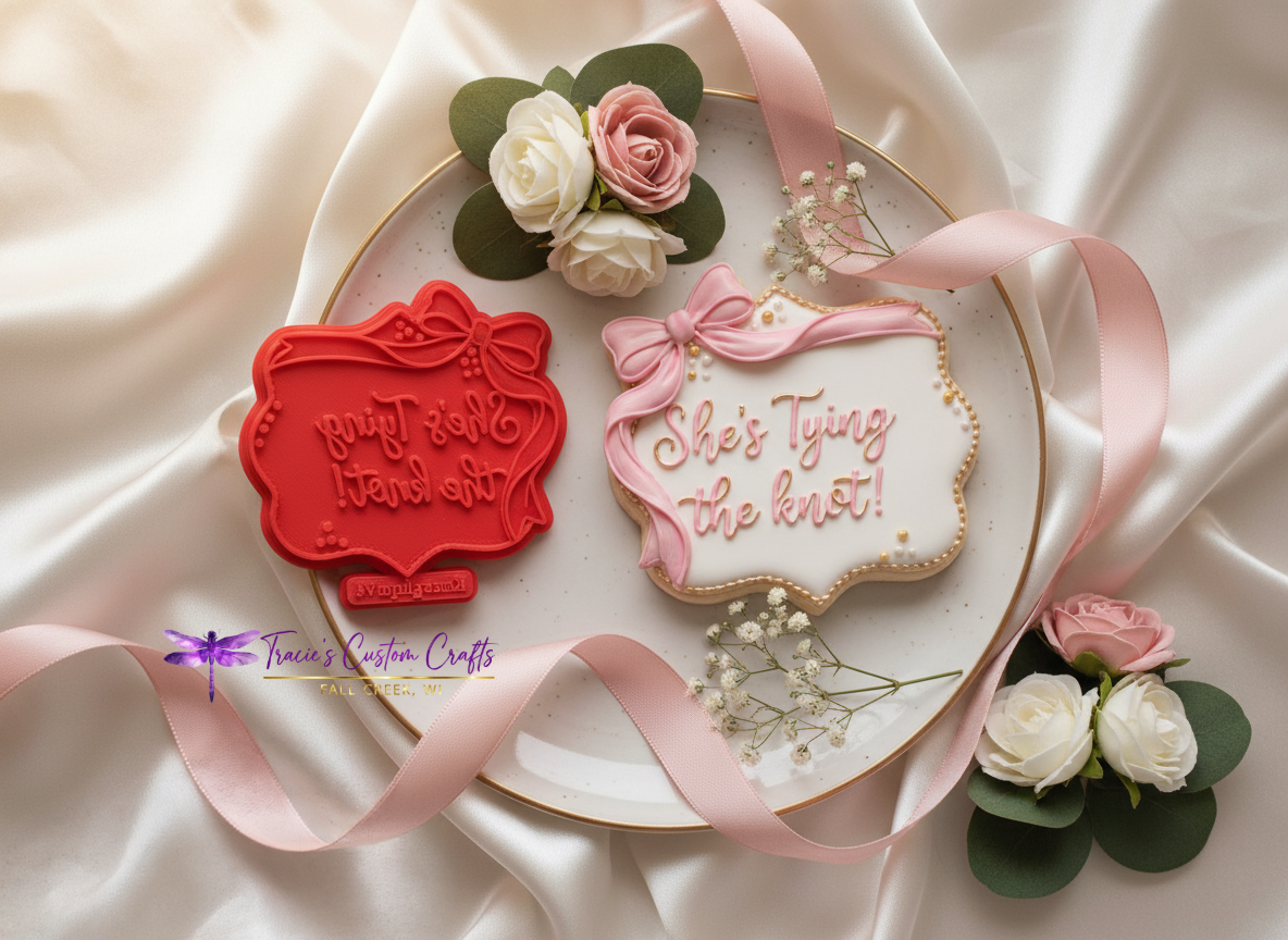 ⭐ She’s Tying the Knot Cookie Cutters & Stamps – Modern Bridal Shower Collection