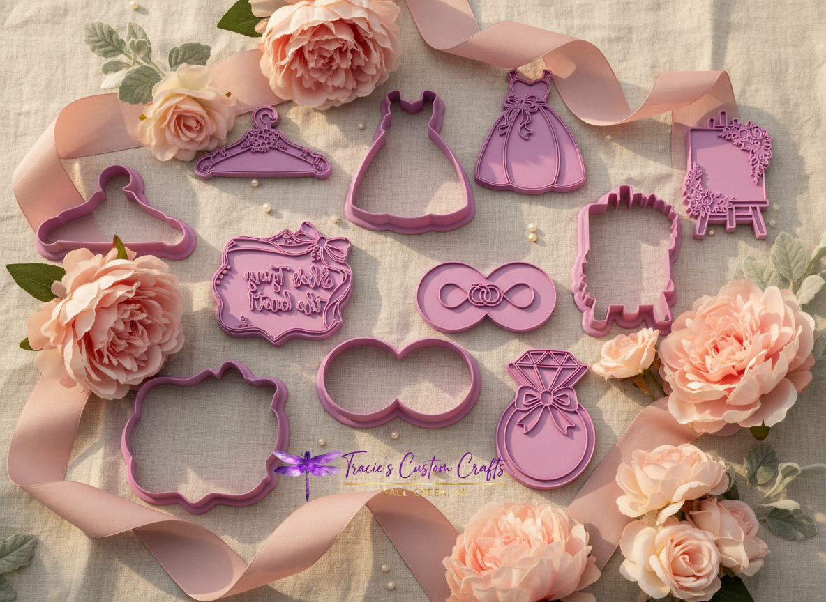 ⭐ She’s Tying the Knot Cookie Cutters & Stamps – Modern Bridal Shower Collection