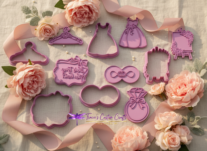 ⭐ She’s Tying the Knot Cookie Cutters & Stamps – Modern Bridal Shower Collection