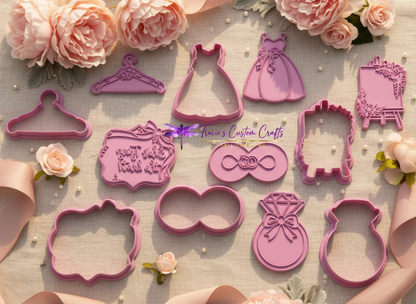 ⭐ She’s Tying the Knot Cookie Cutters & Stamps – Modern Bridal Shower Collection