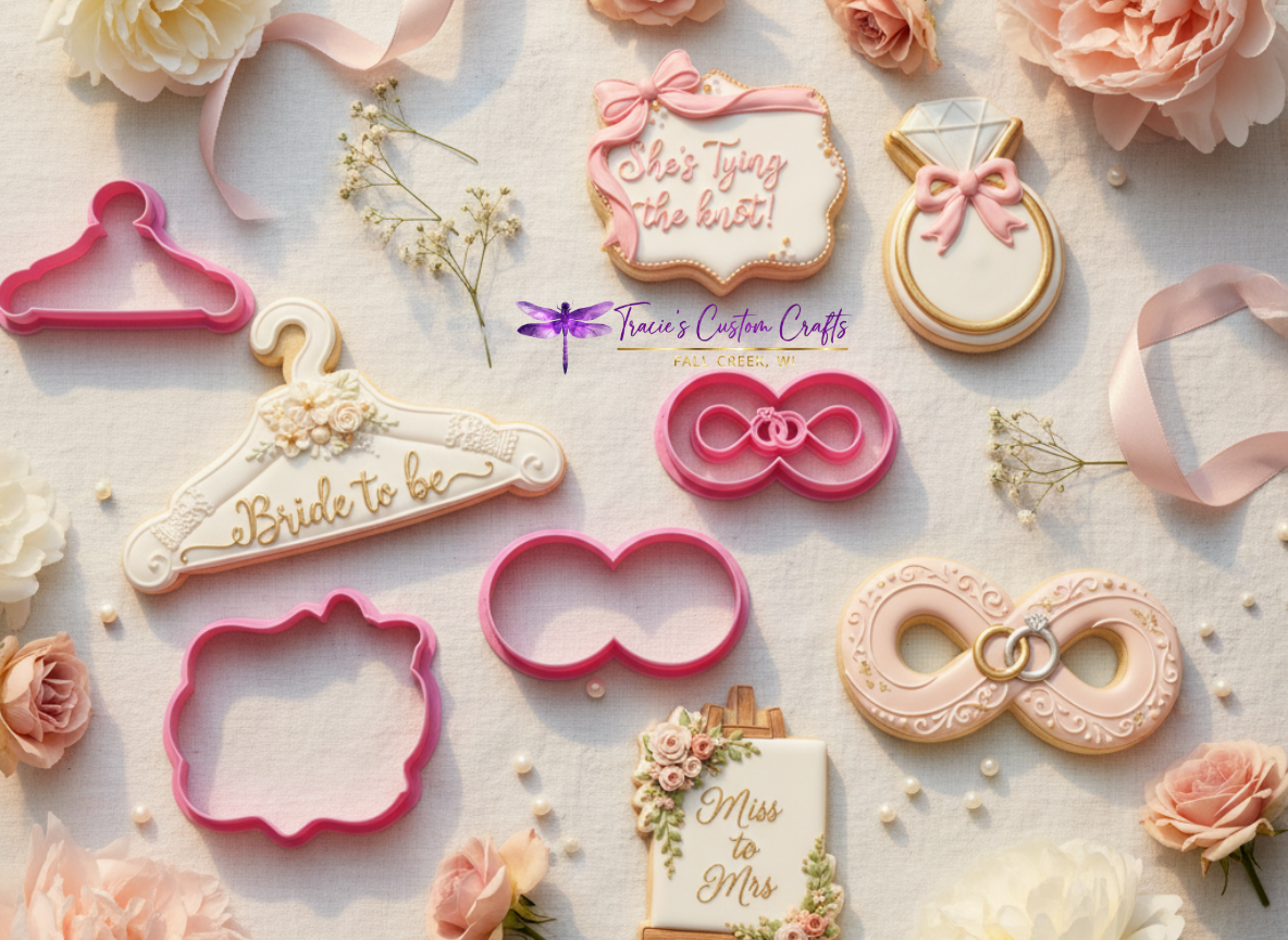 ⭐ She’s Tying the Knot Cookie Cutters & Stamps – Modern Bridal Shower Collection