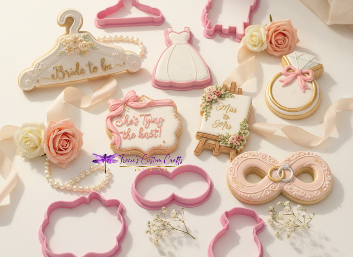⭐ She’s Tying the Knot Cookie Cutters & Stamps – Modern Bridal Shower Collection
