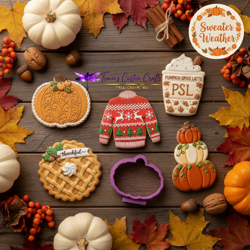 ⭐ Sweater Weather Cookie Cutters & Stamps – Cozy Autumn Baking Collection