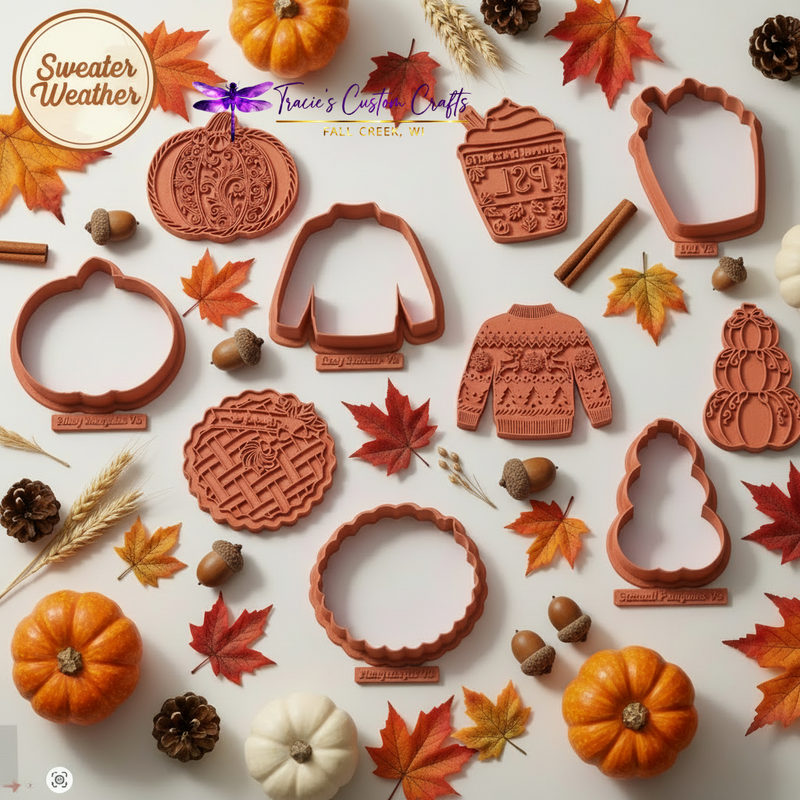 ⭐ Sweater Weather Cookie Cutters & Stamps – Cozy Autumn Baking Collection
