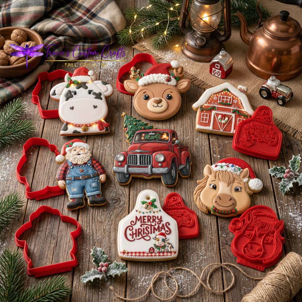 Barnyard Christmas -  Santa's Pets Cookie Cutter & Stamp Set - A Rustic Holiday Collection