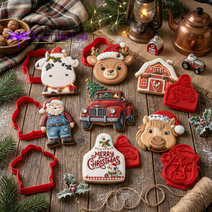 Barnyard Christmas -  Santa's Pets Cookie Cutter & Stamp Set - A Rustic Holiday Collection