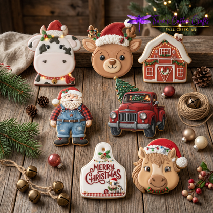 Barnyard Christmas -  Santa's Pets Cookie Cutter & Stamp Set - A Rustic Holiday Collection