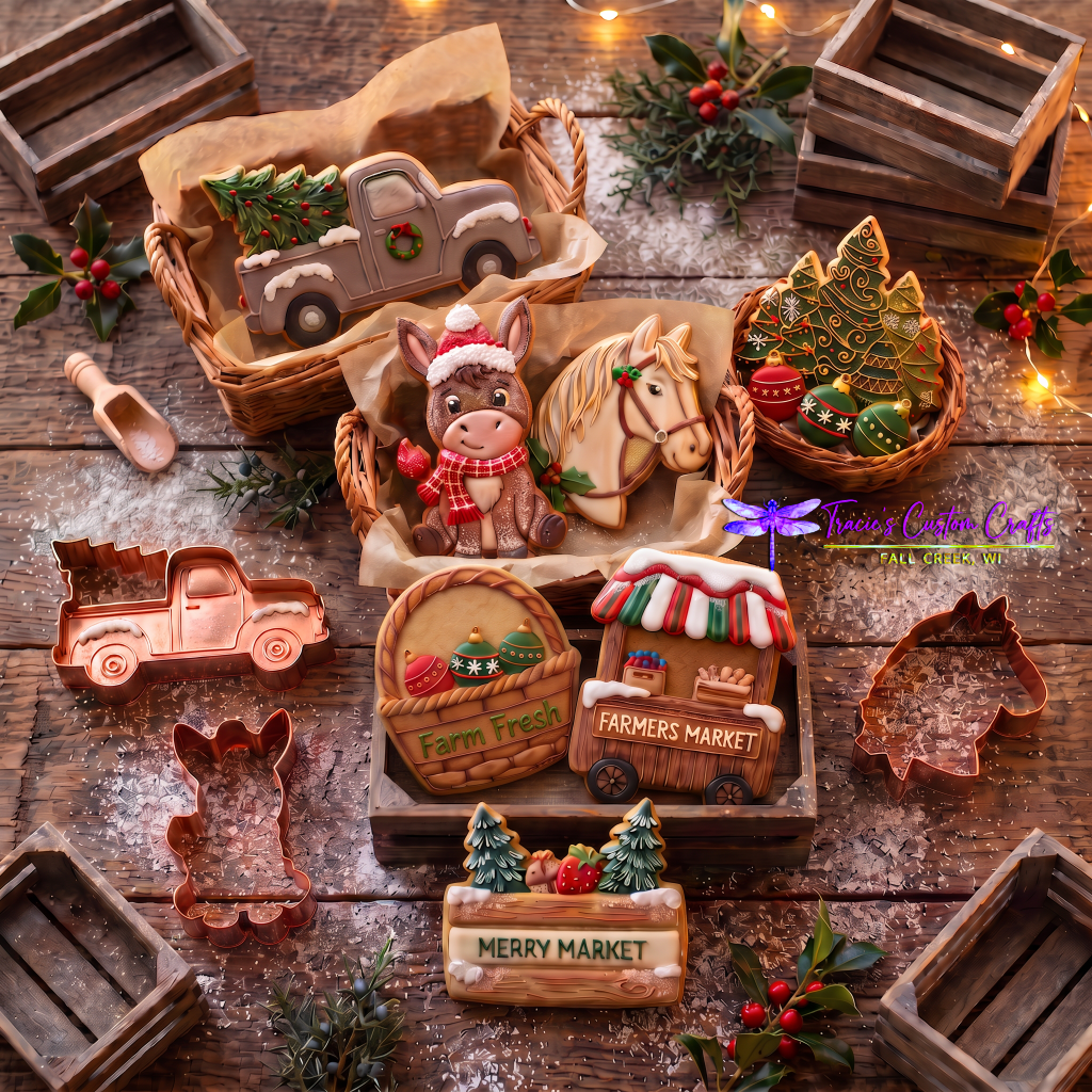 Barnyard Christmas -  Merry Market Cookie Cutter & Stamp Set - A Rustic Holiday Collection
