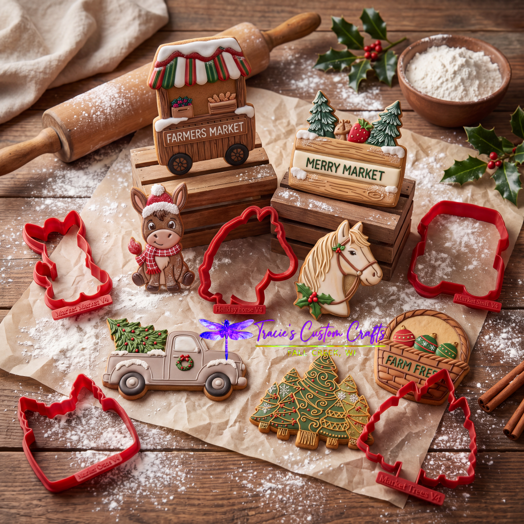 Barnyard Christmas -  Merry Market Cookie Cutter & Stamp Set - A Rustic Holiday Collection