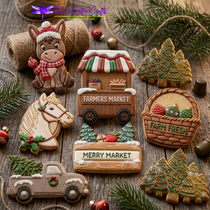 Barnyard Christmas -  Merry Market Cookie Cutter & Stamp Set - A Rustic Holiday Collection