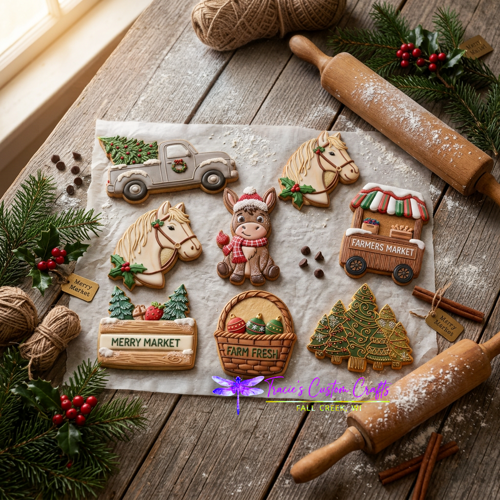Barnyard Christmas -  Merry Market Cookie Cutter & Stamp Set - A Rustic Holiday Collection