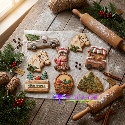 Barnyard Christmas -  Merry Market Cookie Cutter & Stamp Set - A Rustic Holiday Collection