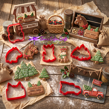 Barnyard Christmas -  Merry Market Cookie Cutter & Stamp Set - A Rustic Holiday Collection