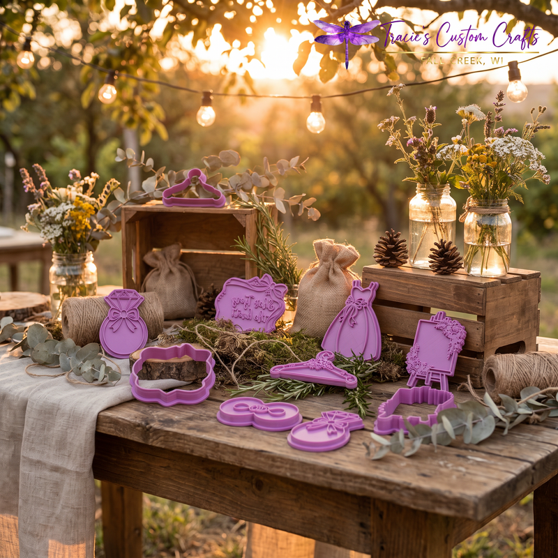 ⭐ She’s Tying the Knot Cookie Cutters & Stamps – Modern Bridal Shower Collection