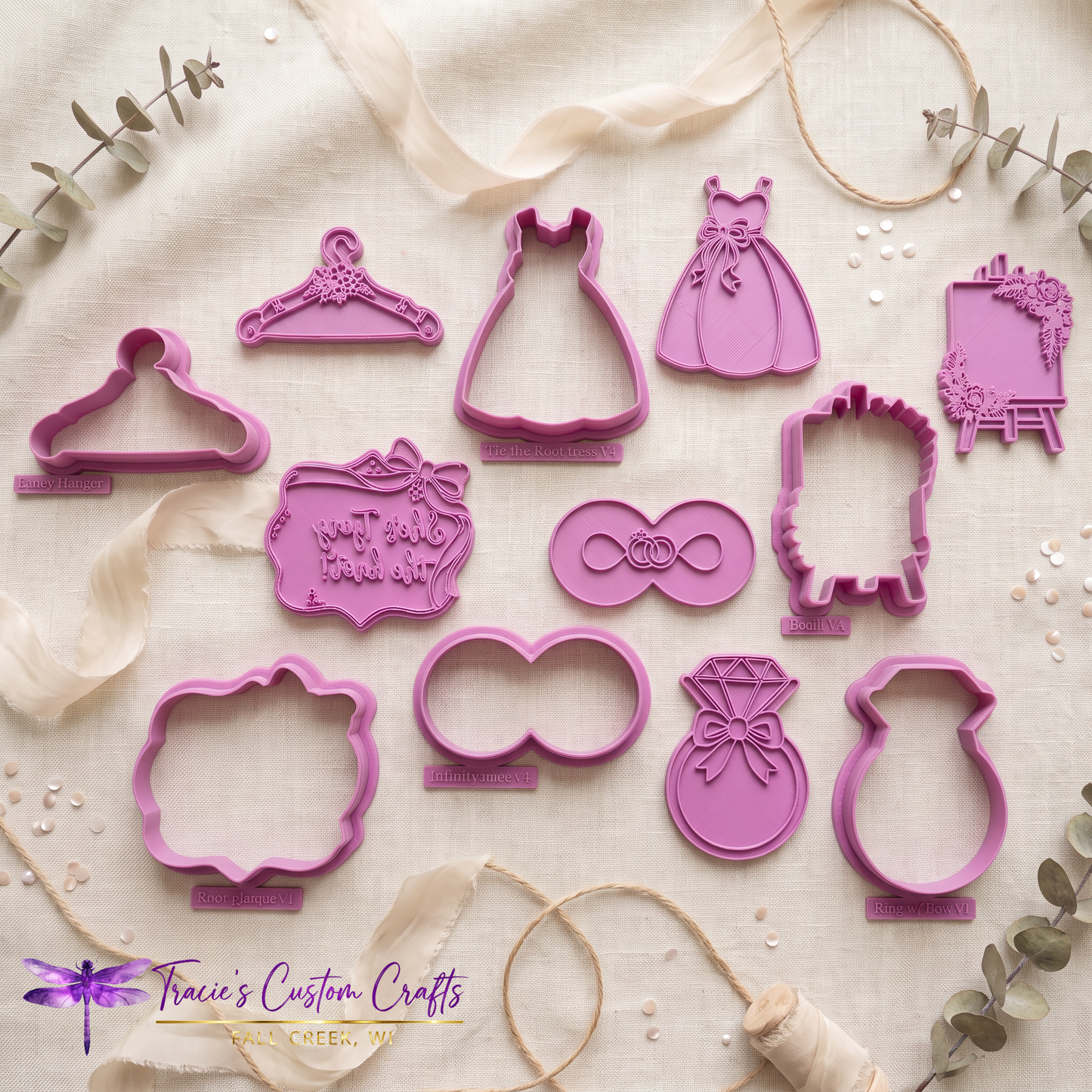 ⭐ She’s Tying the Knot Cookie Cutters & Stamps – Modern Bridal Shower Collection