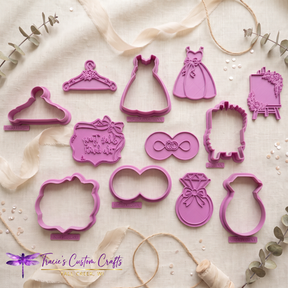 ⭐ She’s Tying the Knot Cookie Cutters & Stamps – Modern Bridal Shower Collection
