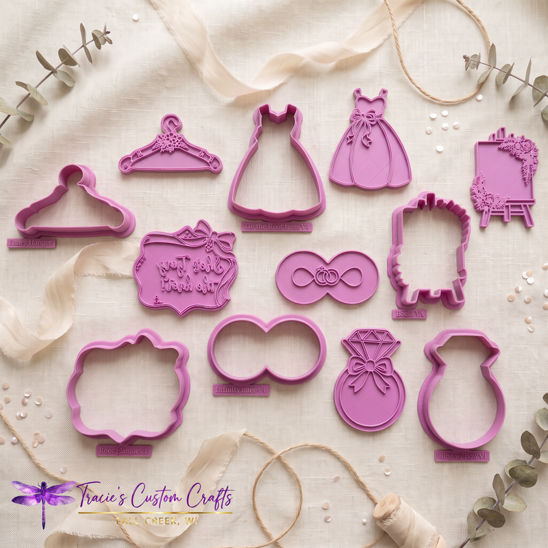 ⭐ She’s Tying the Knot Cookie Cutters & Stamps – Modern Bridal Shower Collection