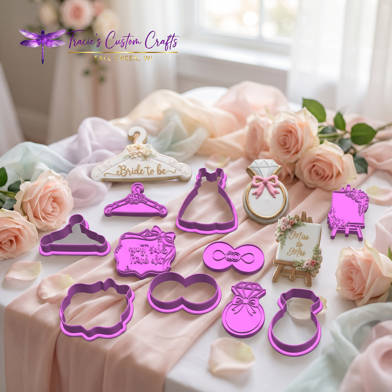 ⭐ She’s Tying the Knot Cookie Cutters & Stamps – Modern Bridal Shower Collection