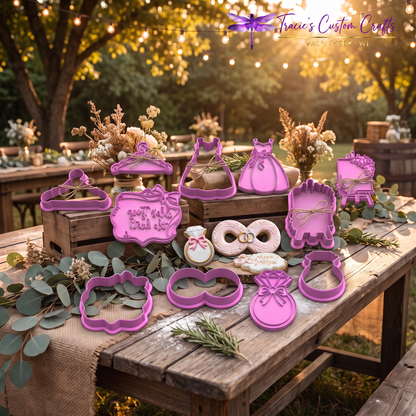 ⭐ She’s Tying the Knot Cookie Cutters & Stamps – Modern Bridal Shower Collection