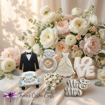 ⭐ Elegant Wedding Cookie Cutters & Stamps – Modern Bridal Celebration Collection