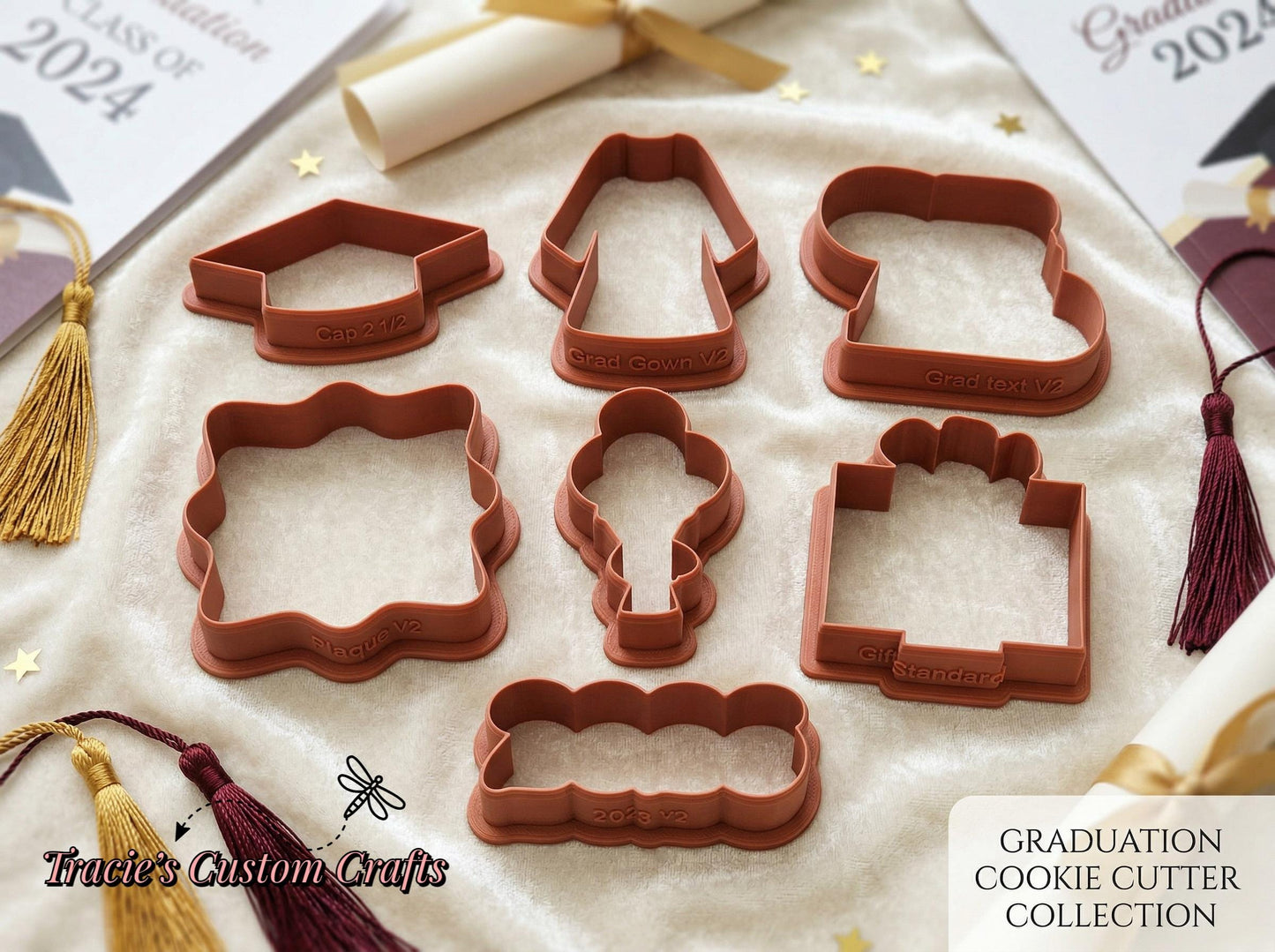 Class of 2026 Graduation Cookie Cutters – Gown, Cap, Balloons, Gift, Numbers