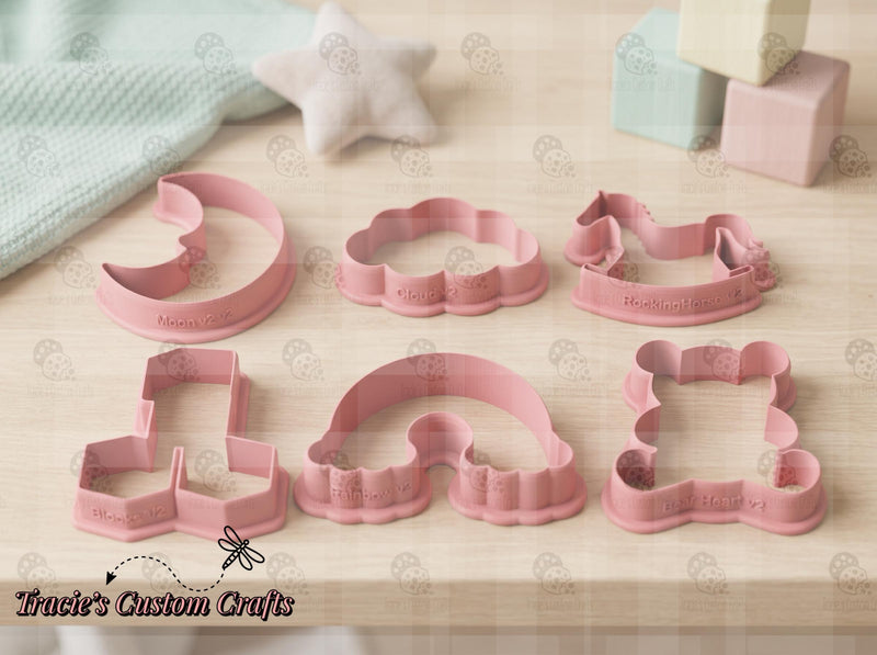 Baby Toy Cookie Cutters – Teddy Bear, Cloud, Rainbow, Moon, Rocking Horse, Blocks