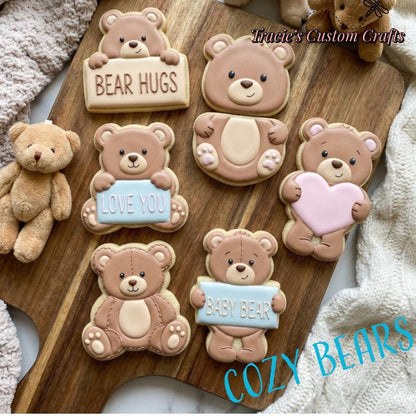 Cozy Bears Cookie Cutters • Peeking Bear, Teddy, Heart Bear & Moon Sign Set • 3D Printed Food‑Safe PLA
