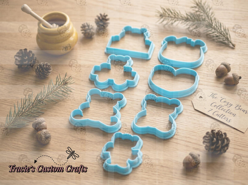 Cozy Bears Cookie Cutters • Peeking Bear, Teddy, Heart Bear & Moon Sign Set • 3D Printed Food‑Safe PLA