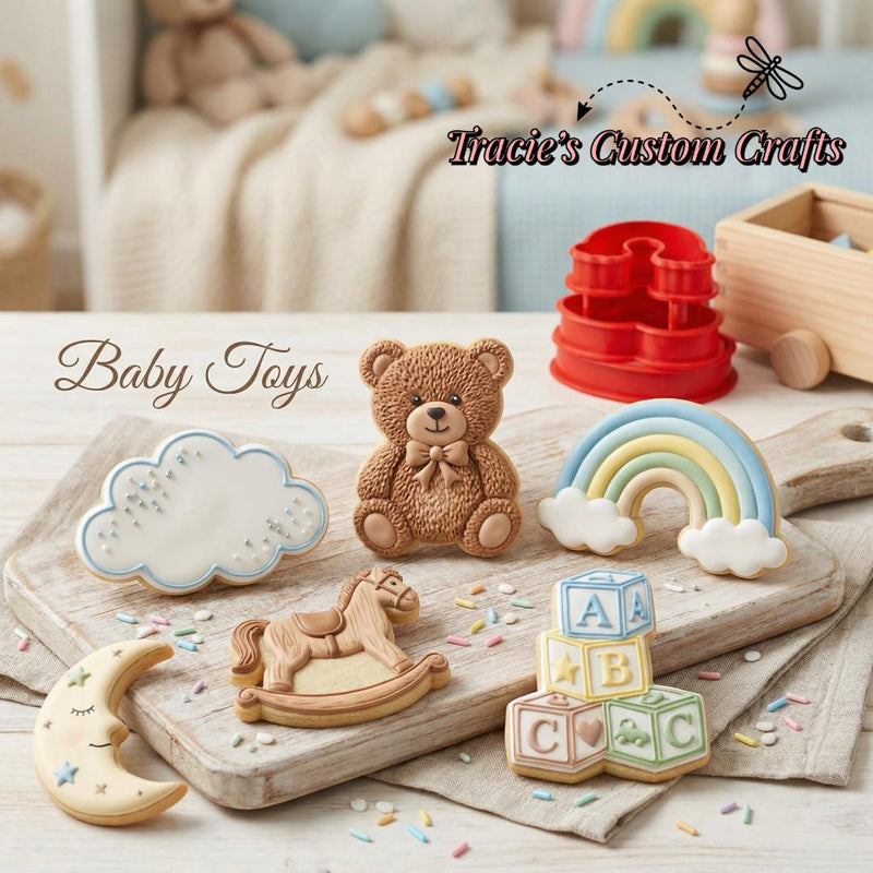 Baby Toy Cookie Cutters – Teddy Bear, Cloud, Rainbow, Moon, Rocking Horse, Blocks