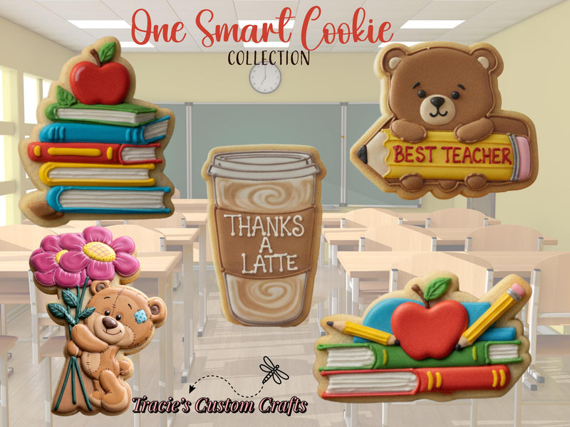 Teacher Appreciation Cookie Cutters – Books, Bear, Apple, Latte Shapes (PLA)