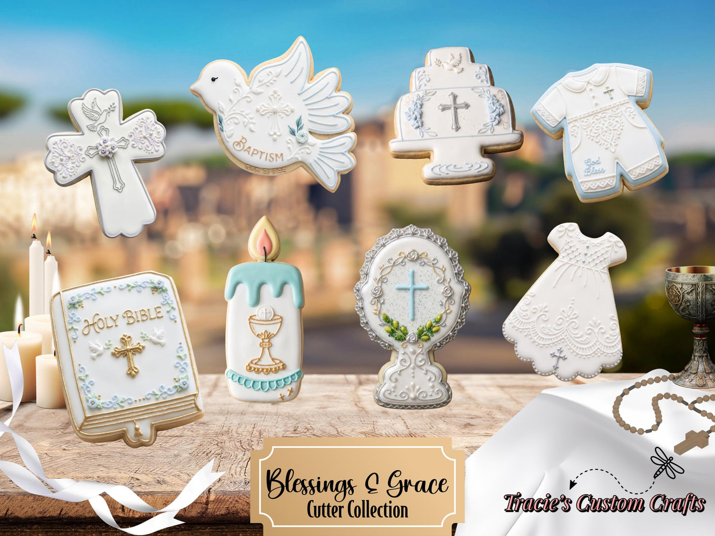 Blessings & Grace Cookie Cutters • Baptism|Communion Cookie Set • 3D Printed Food‑Safe PLA • Religious Cookie Cutters for Fondant|Clay