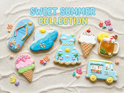 Sweet Summer Cookie Cutter Collection - Flip Flop, Ice Cream Cone, Beach Hat, Sun Dress, Sweet Tea, Ice Cream Truck (PLA)