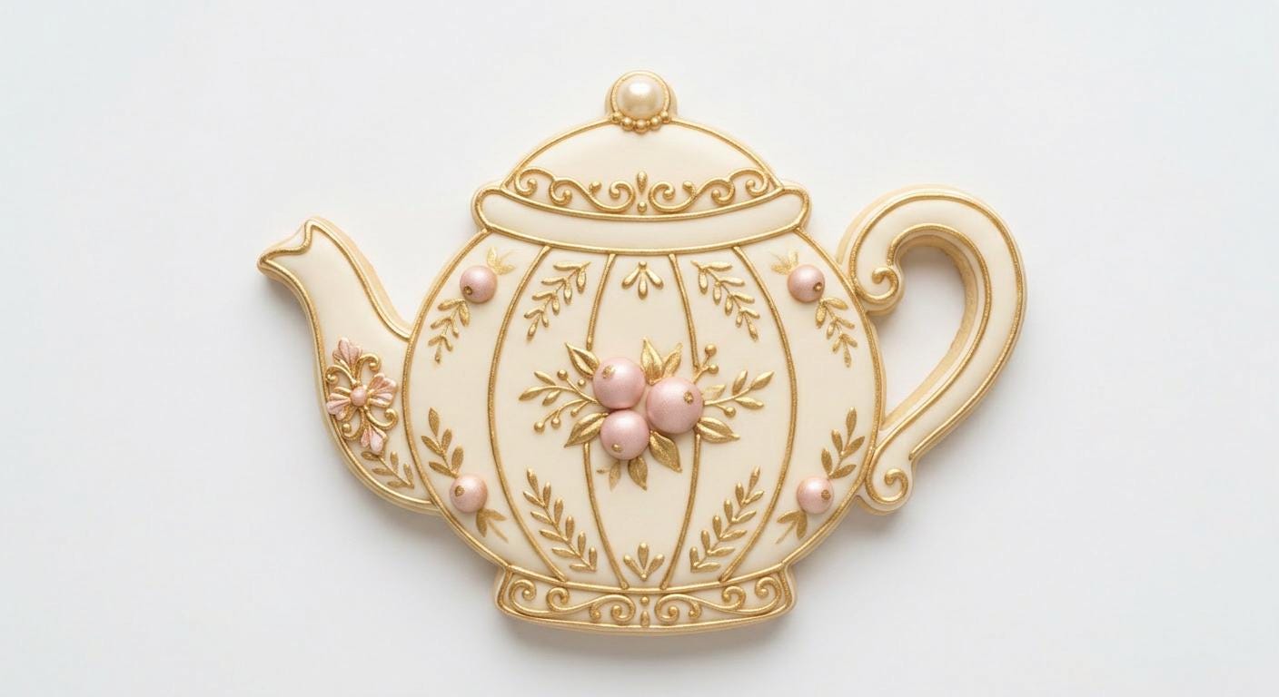 ⭐ Gilded Tea Party Cookie Cutters & Stamps – Vintage Tea Set Collection
