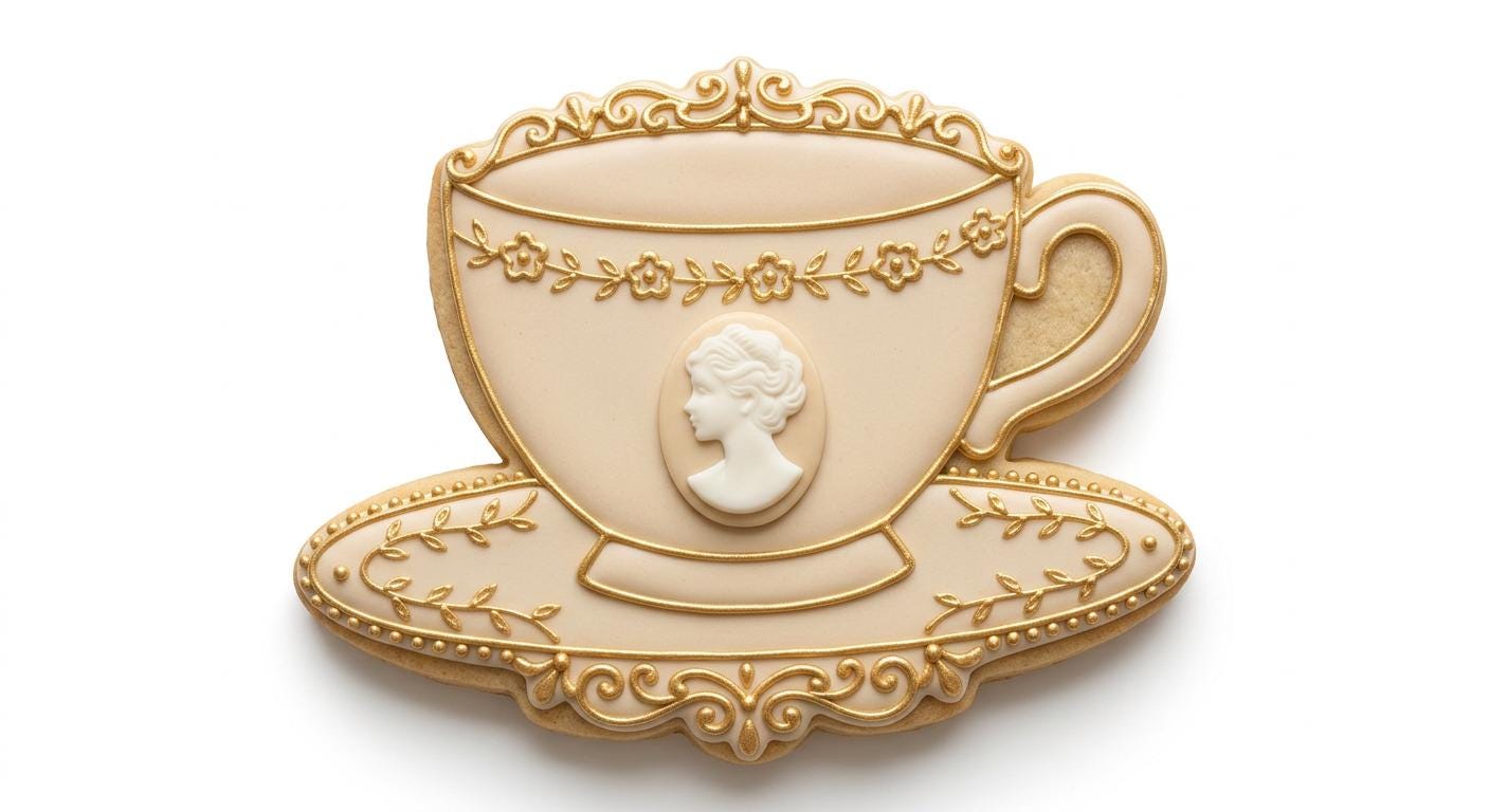 ⭐ Gilded Tea Party Cookie Cutters & Stamps – Vintage Tea Set Collection