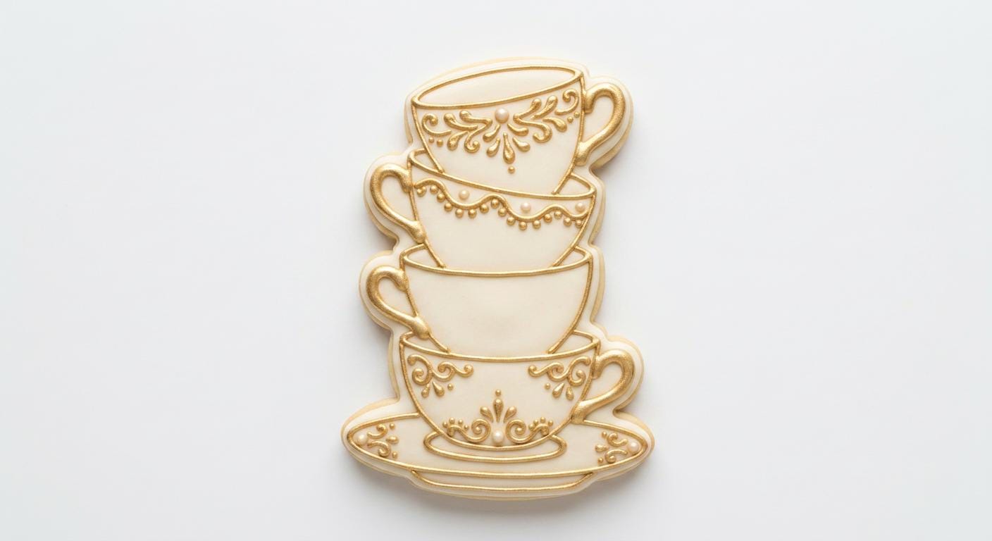⭐ Gilded Tea Party Cookie Cutters & Stamps – Vintage Tea Set Collection