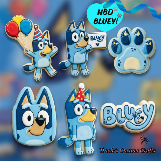 ⭐ HBD Bluey Cookie Cutters & Stamps – Birthday Party Character Collection