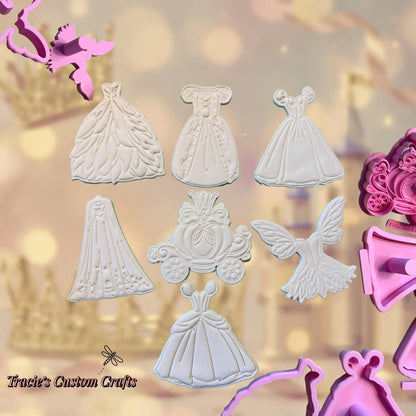 ⭐ Enchanted Gown Cutters & Stamps – Princess Gowns, Carriage, PLA