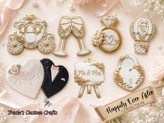 ⭐ Happily Ever After Cookie Cutters & Stamps – Fairytale Wedding Collection