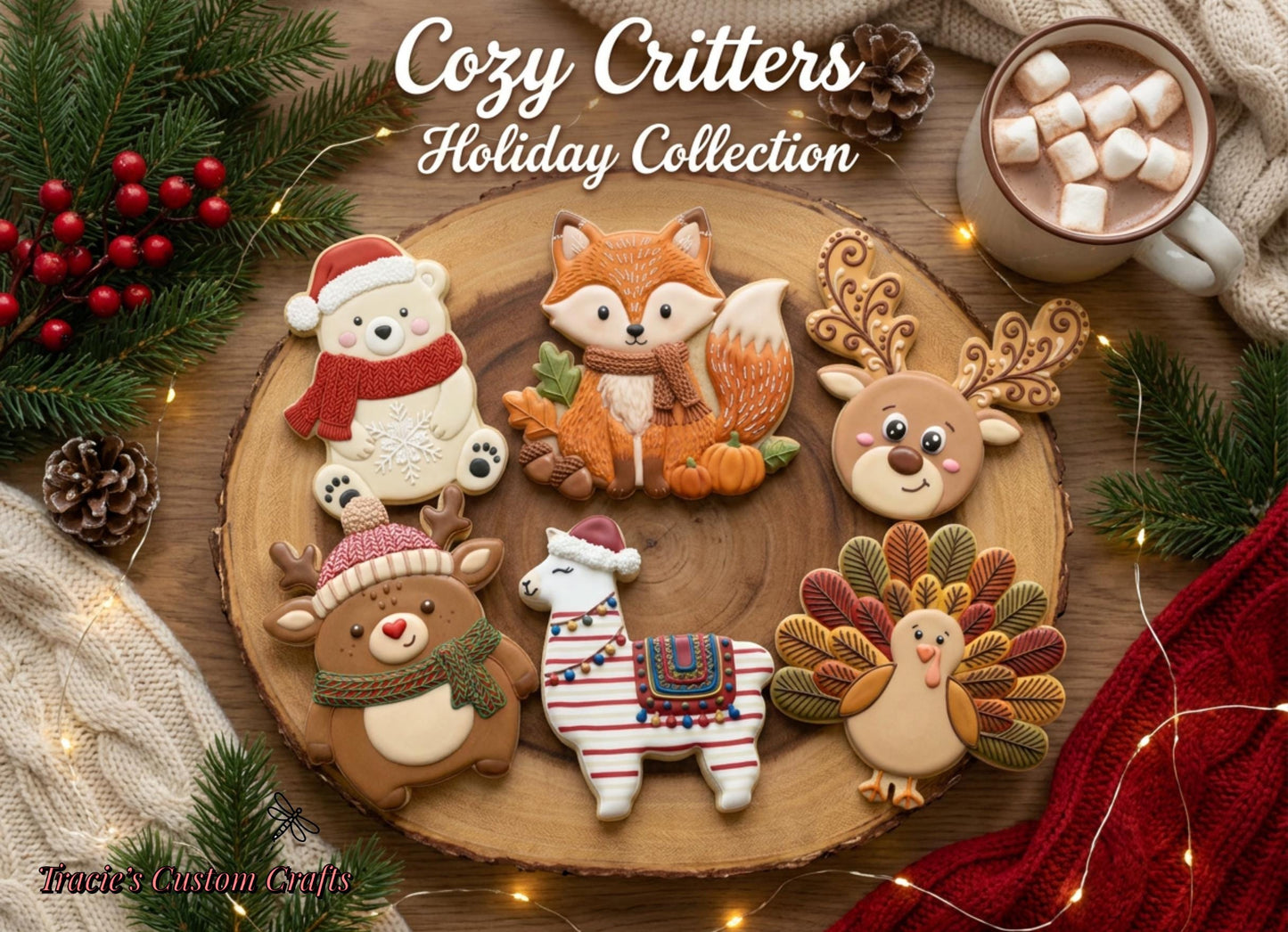⭐ Cozy Critters Holiday Cookie Cutters & Stamps – Woodland Christmas Collection