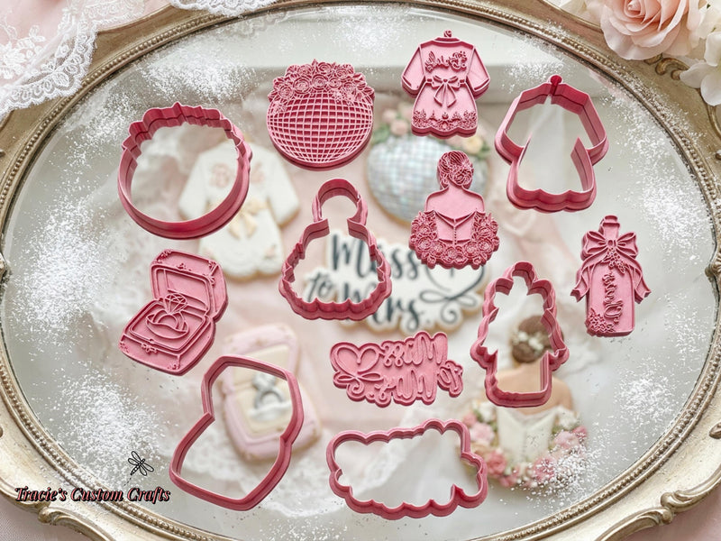 ⭐ Petals & Promises Cookie Cutters & Stamps – Modern Bridal Collection