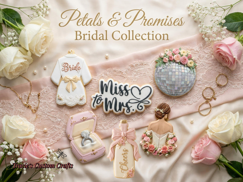 ⭐ Petals & Promises Cookie Cutters & Stamps – Modern Bridal Collection