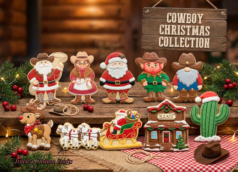 ⭐ Cowboy Christmas Cookie Cutters & Stamps – Western Holiday Collection