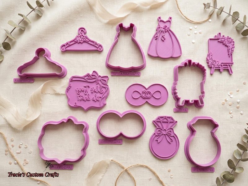 ⭐ She’s Tying the Knot Cookie Cutters & Stamps – Modern Bridal Shower Collection