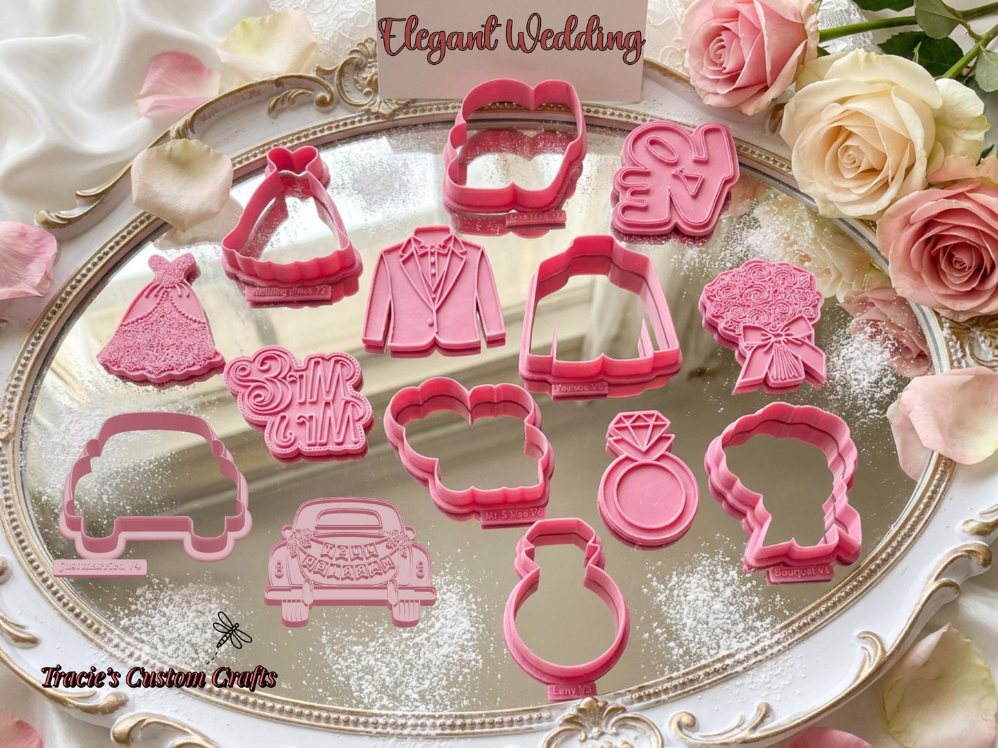 ⭐ Elegant Wedding Cookie Cutters & Stamps – Modern Bridal Celebration Collection