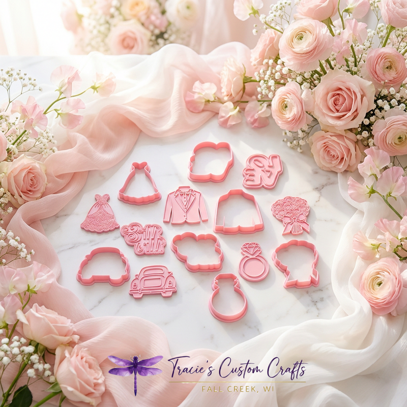 ⭐ Elegant Wedding Cookie Cutters & Stamps – Modern Bridal Celebration Collection